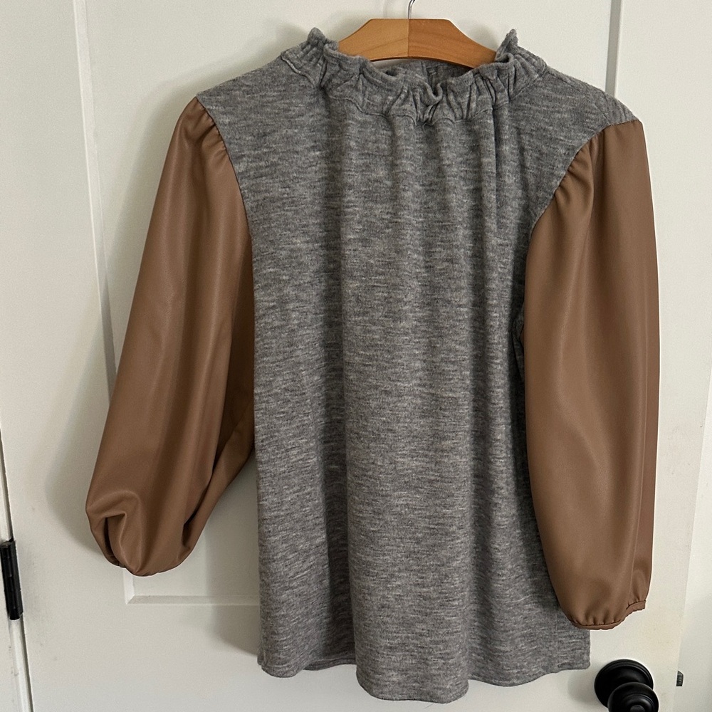 Chic Gray and Brown Women's Blouse